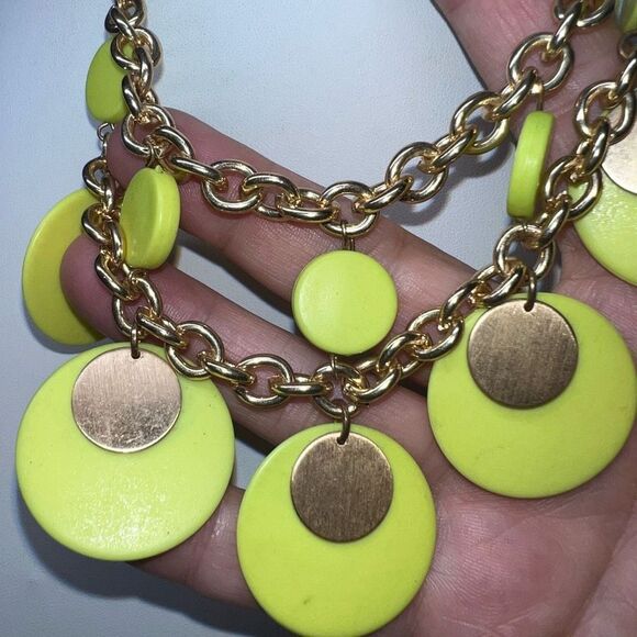 Boho Gold Tone and Neon Disc Statement Bib Necklace - Picture 3 of 6